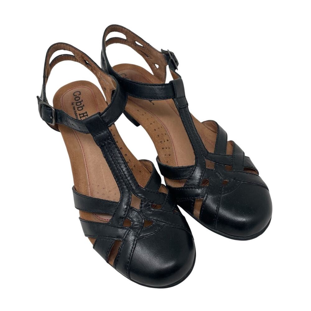 Cobb Hill Aubrey Leather T-Strap Sandal Black Size 8N Mary Jane Comfort Casual